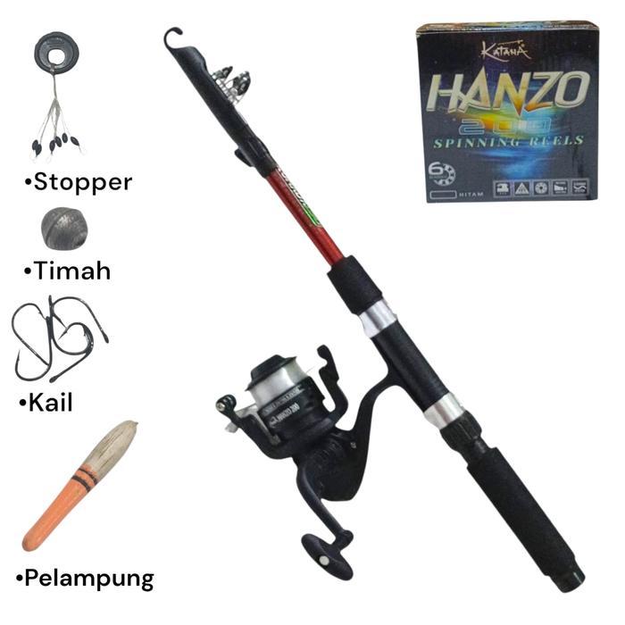 Set Pancing Hanzo 200 6 Bearing Siap Pakai Joran Panjang 1.5 Meter Kekuatan 10 Lbs 5Kg Free Senar