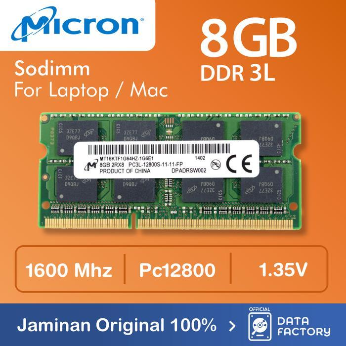 RAM LAPTOP MICRON DDR3L 8GB SODIMM 1600Mhz / PC12800 DDR3 1Rx8 MEMORY