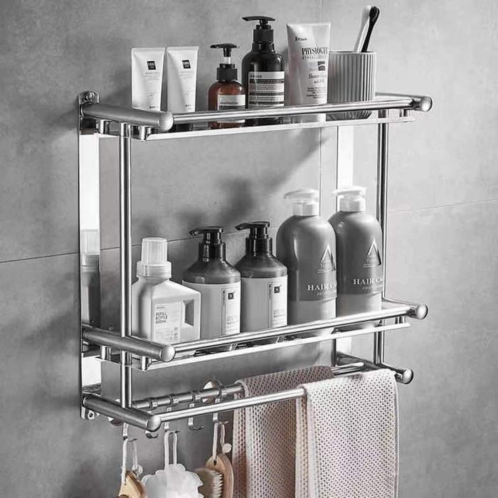 RAK ROSE DINDING KAMAR MANDI STAINLESS STEEL 2 TINGKAT RAK HANDUK PERLENGKAPAN MANDI MINIMALIS