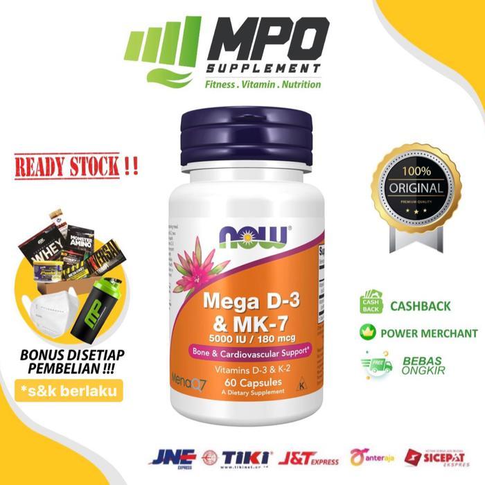 NOW Foods Mega D-3 MK-7 5000 IU 180 mcg (60 caps) D3 MK7 K2 K-2 ORI