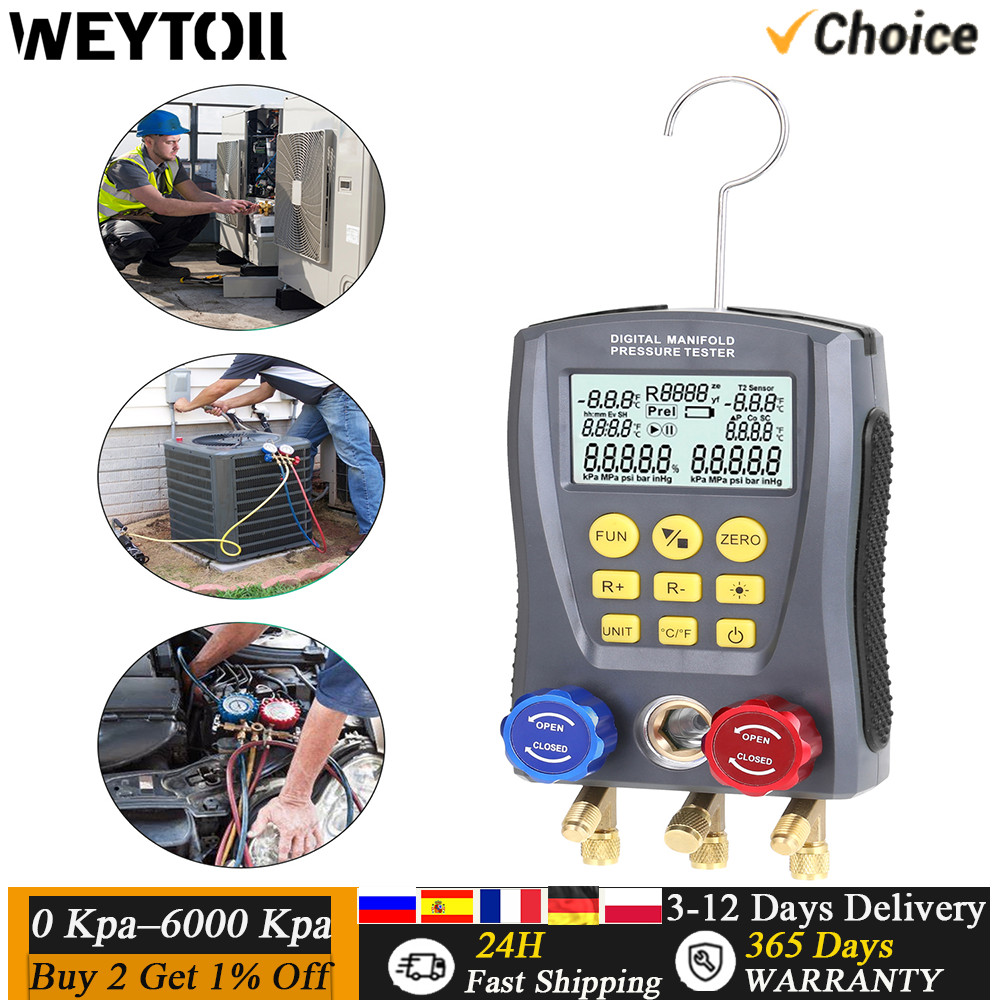 Pressure Gauge Digital Vacuum Pressure Manifold Tester Meter Refrigeration HVAC Temperature Tester D