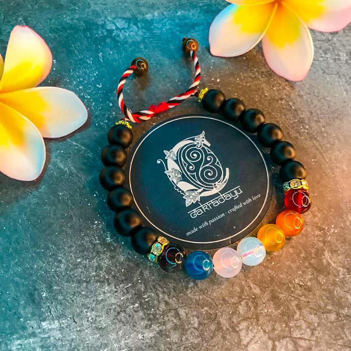 Sale Gelang Tridatu 7 Cakra Batu Kristal Dengan Black Onyx