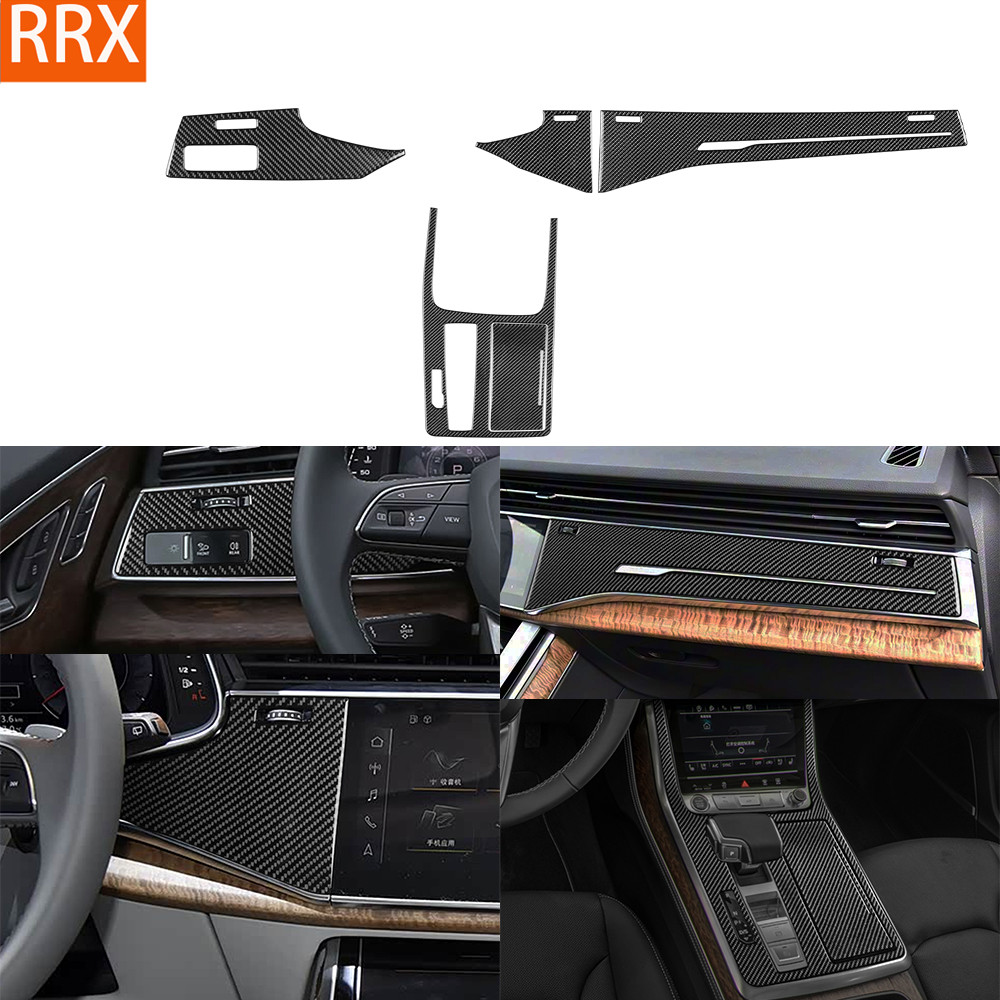 For Audi Q7 SQ7 Q8 SQ8 4M 2020-2025 Real Carbon Fiber Stickers Headlight gearshift storage control