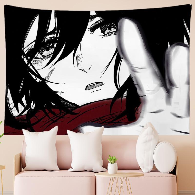 Hiasan Dinding Anime Hitam-Putih Bergaya Minimalis, Kain Dekorasi Gaya 2D untuk Kamar Tidur Pelajar