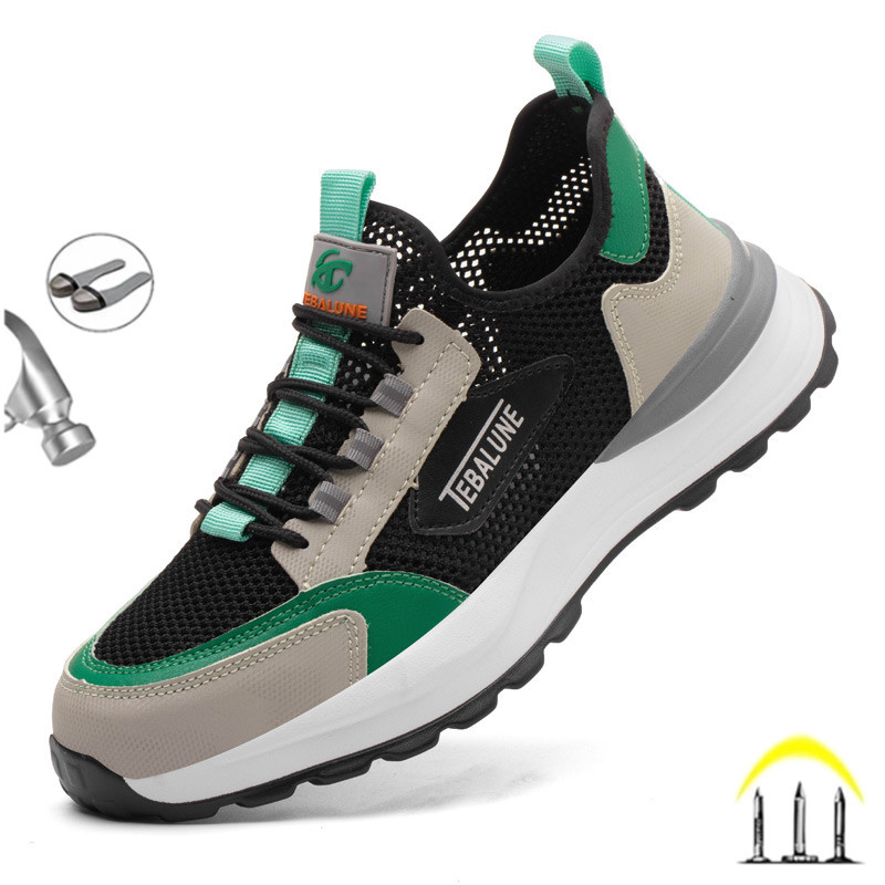 Sepatu Safety Pria Breathable Ringan Anti Benturan Baja Ringan Pekerja Konstruksi Outdoor Hitam