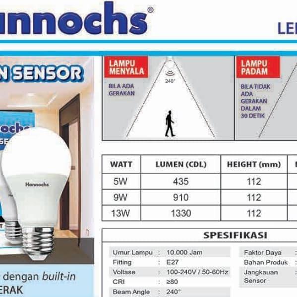 "New" Lampu SENSOR GERAK Lampu LED Sensor HANNOCHS motion sensor 5W 9W 13W