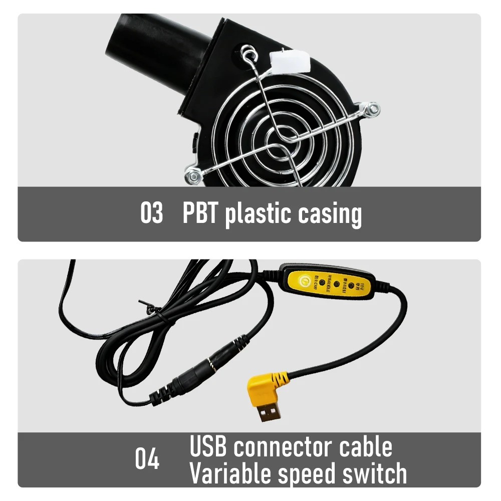 Compact DC 12V Air Blower Fan USB Powered Variable Speed Fan for BBQ Electric Grill Air Blower BBQ