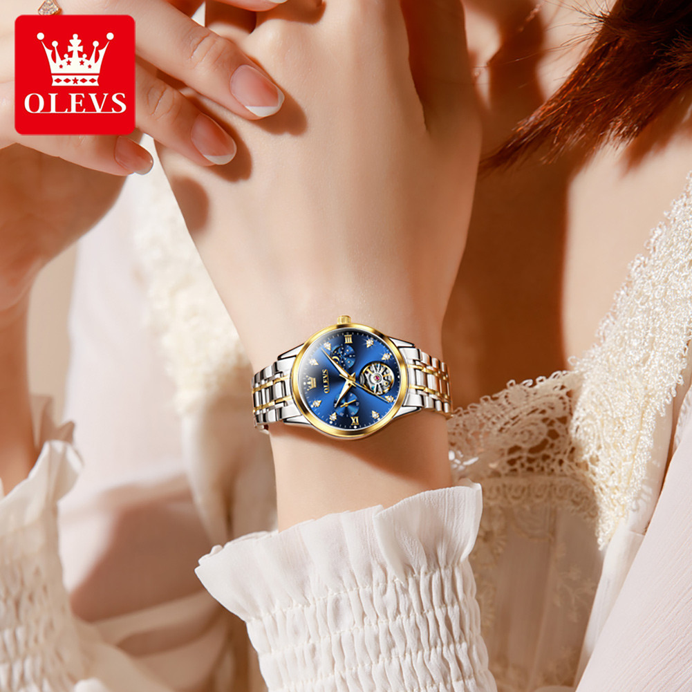 OLEVS 6608 Womens Watch Automatic Mechanical Business Wristwatch Waterproof Stainless Steel Watch