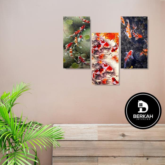 KOMPLIT Hiasan Dinding Ruang Tamu 1 SET 3PCS IKAN KOI 15x30 cm Dekorasi Dinding Kamar, Pajangan