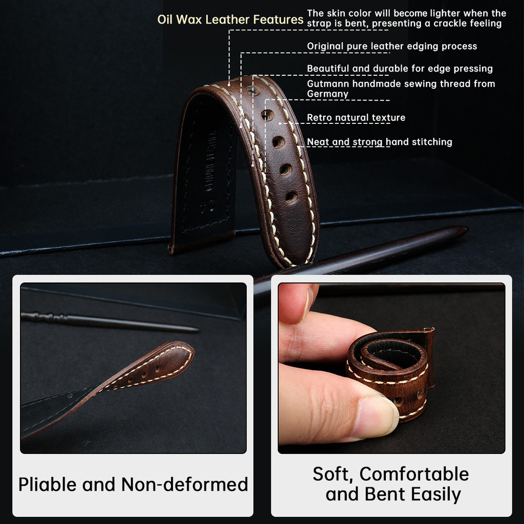 Watchband Watch Accessories Fashion Red Leather Watch Strap For Panerai SEIKO TISSOT Smartwatch