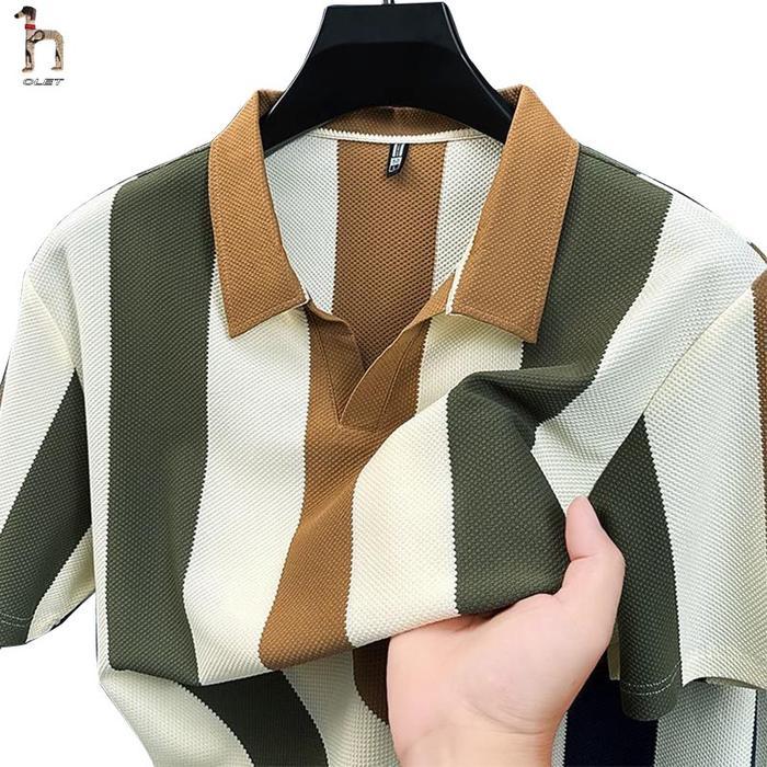 olet polo shirt pria kaos polo garis kemeja polo bergaris vertikal premium dengan desain garis