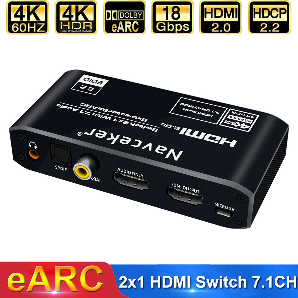 Navceker 4K 120Hz HDMI Switch eARC de Audio Extractor Optical Toslink HDMI 2.0 Switch 4K 60Hz HDMI