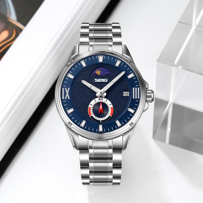 Jam Tangan Pria Analog SKMEI 9326 SILVER BLUE WATER RESIST 30M