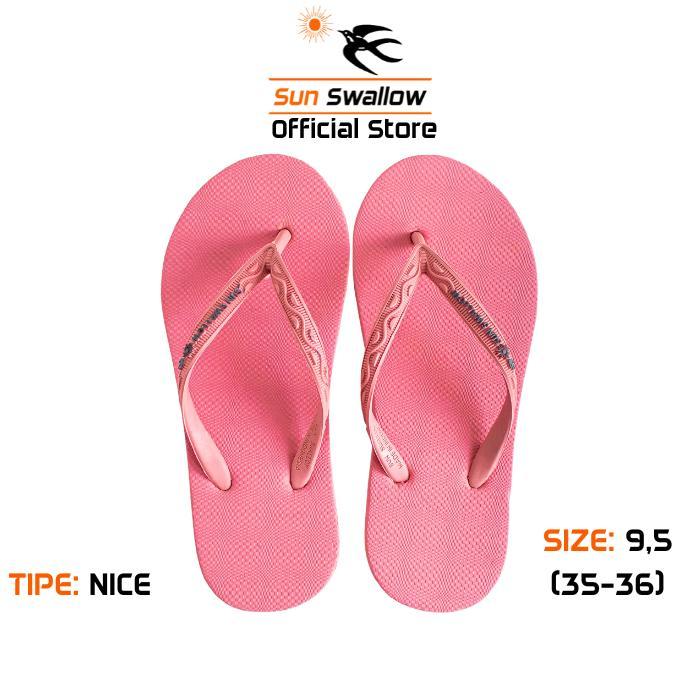 Sandal Jepit Karet Wanita Sendal Sun Swallow Nice Pink Size Ukuran 9,5 35 - 36