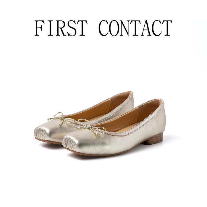 First Contact Flat Shoes Wanita Elegan Solea Gold Ballerina Kulit Asli Premium