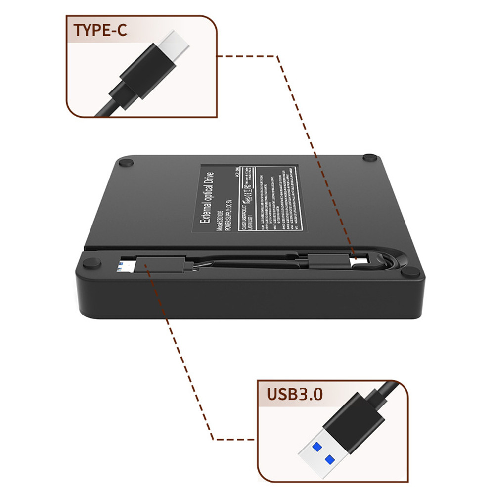 Drive Burner Recorder USB 3.0 & Type-C Mute CD Burner for /Linux Windows 7/8/10/11 Laptop PC