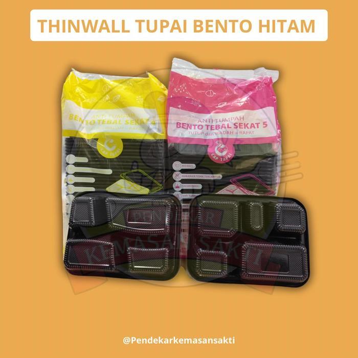 Thinwall Bento Tupai Hitam / Box Bento / Sekat 4 / Sekat 5 isi 25 pcs