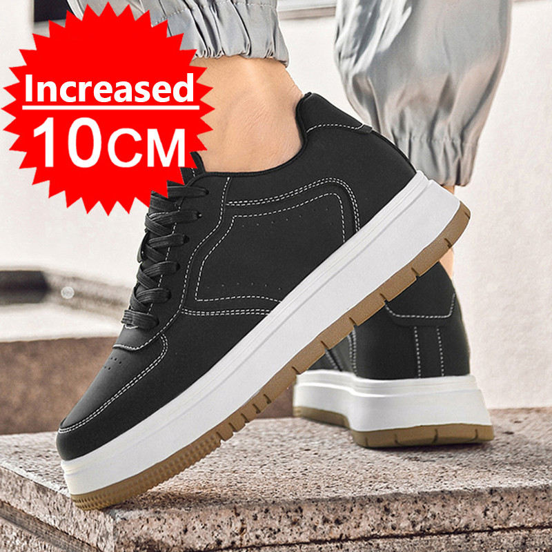 Sepatu Sneakers Pria Putih dengan Sol Tinggi Tersembunyi 8/10cm, Model Sporty dan Lace-up untuk Ting