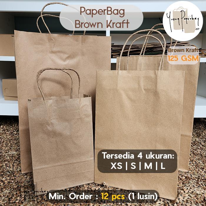 Paper Bag/Tas Kertas Paperbag Polos Kraft Coklat XS S M L 125GSM