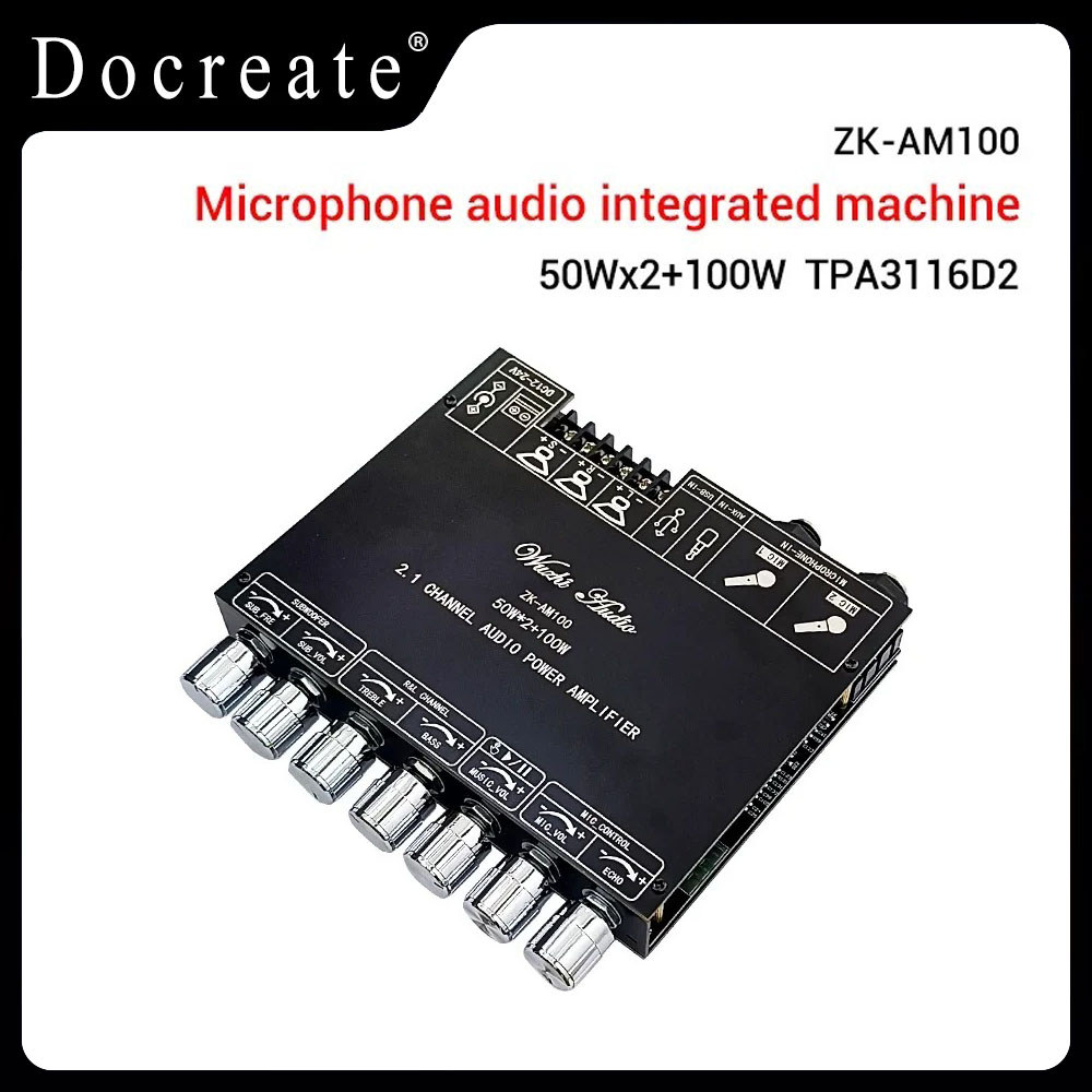 TPA3116D2 Digital Bluetooth Audio 2.1 Stereo Amplifier with Microphone Connection Subwoofer 50+50+10