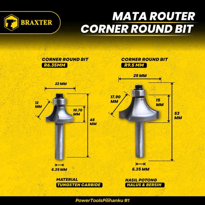 Braxter Corner Round Bit Mata Router / Profil / Trimmer Kayu Tct