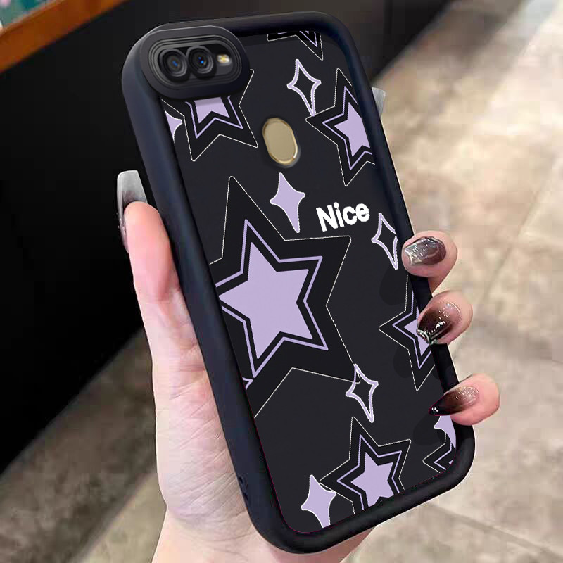 Casing Hp untuk OPPO A7 A5s A12 A12s A11K Case Bintang Ungu Warna Hitam Kasing silikon Cesing Softca