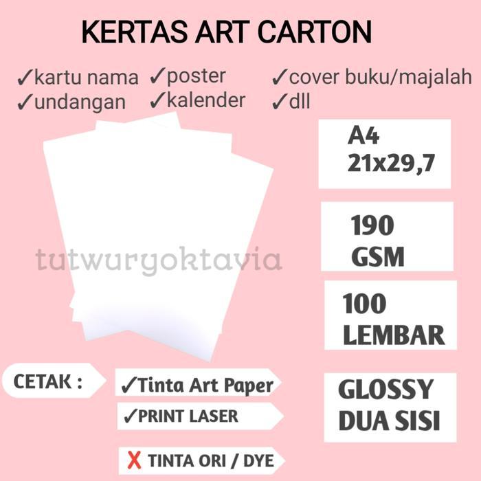 kertas art carton/art paper 190 gsm isi 100 lembar A4