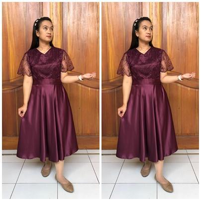 Primeroses - Dres Wanita Satin Kombinasi Brokat Kondangan Baju Kain Mewah Panjang Formal Tile Tbk