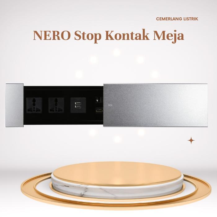 Nero Table Top Power Socket Table Outlet & Usb Charger TTPS1 - SILVER