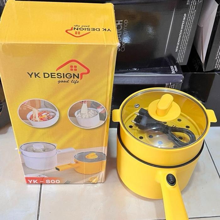 yk design panci listrik multifungsi 2in1 model yk-800 dengan fungsi memasak dan steamer