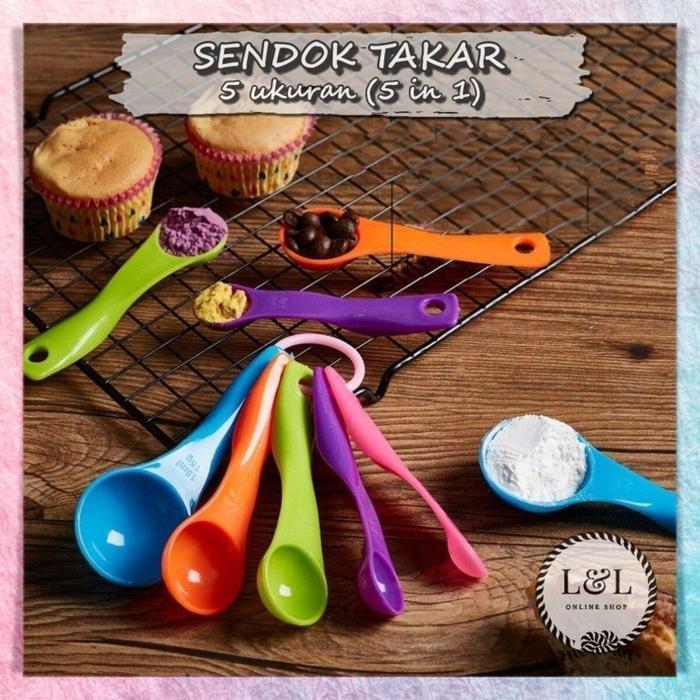 sendok set takar takaran plastik warna serbaguna bumbu dapur 5 pcs in1 measuring gram spoon baking