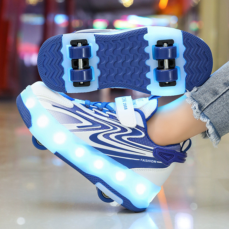 Children's Roller Skates Shoes LED Roller Skates Shoes with 4 Wheels Speed Sneaker Shoes for Girls