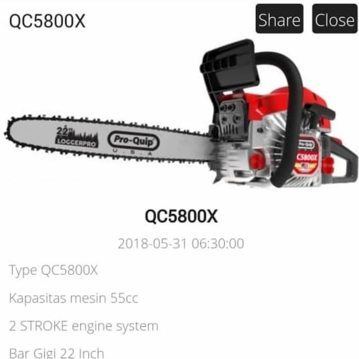 Mesin Chainsaw Proquip 5800 Proquip QC5800X Chainsaw proquip 22 inch