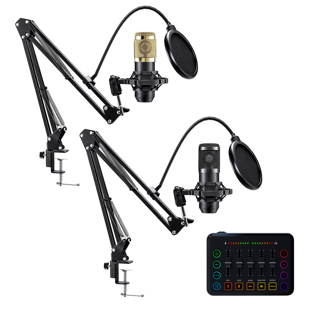 Podcast Equipment Bundle, Streaming Audio Interface Kit with Condenser Microphone, Noise Reduction,