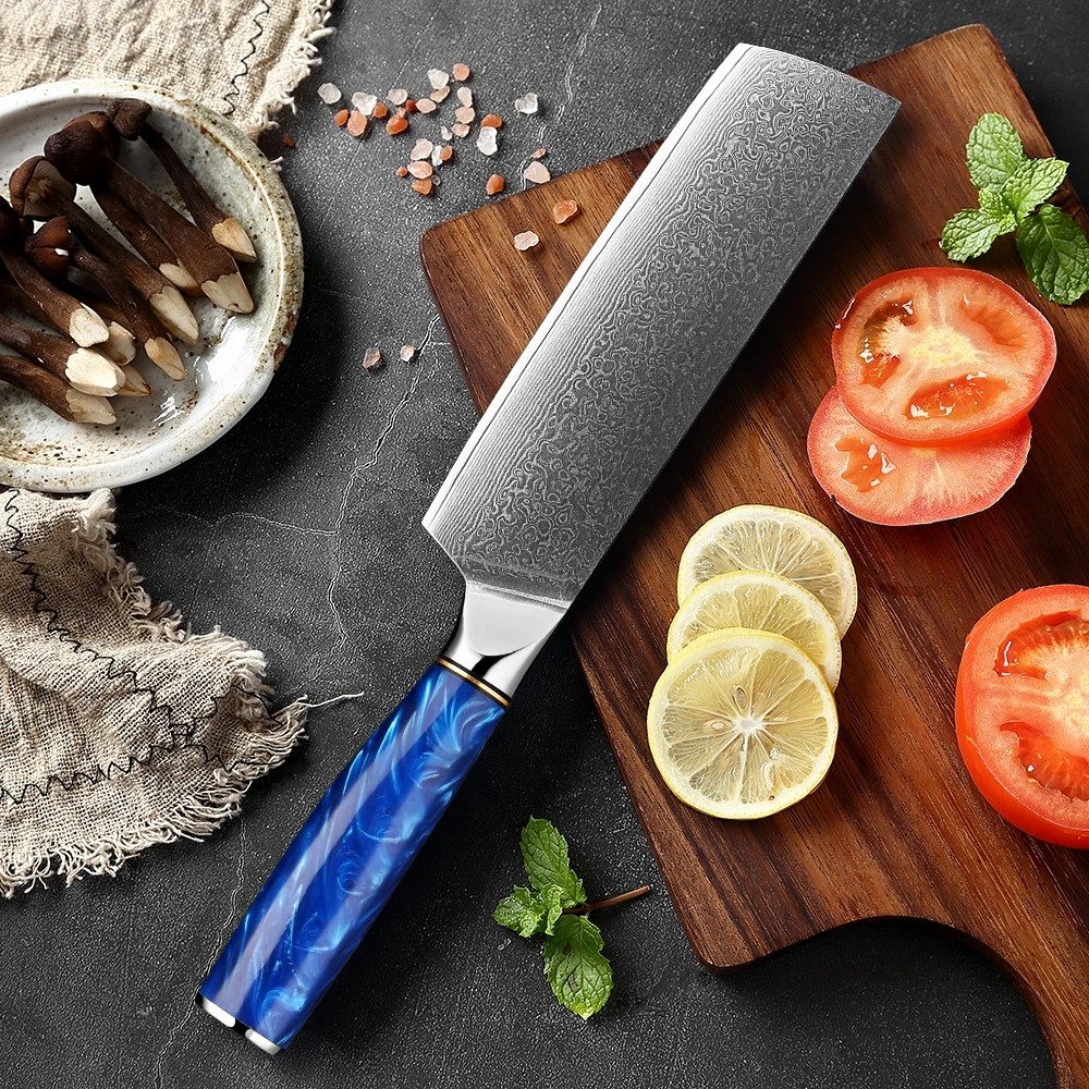 Damascus Steel Nakiri Knife 7 Inch Chinese Vegetable Knife Kitchen Slicing Knife Meat Vegetable