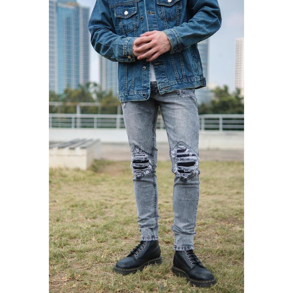 Weird Jeans - Sky Grey - Celana Jeans Pria Skiny Slimfit Ripped
