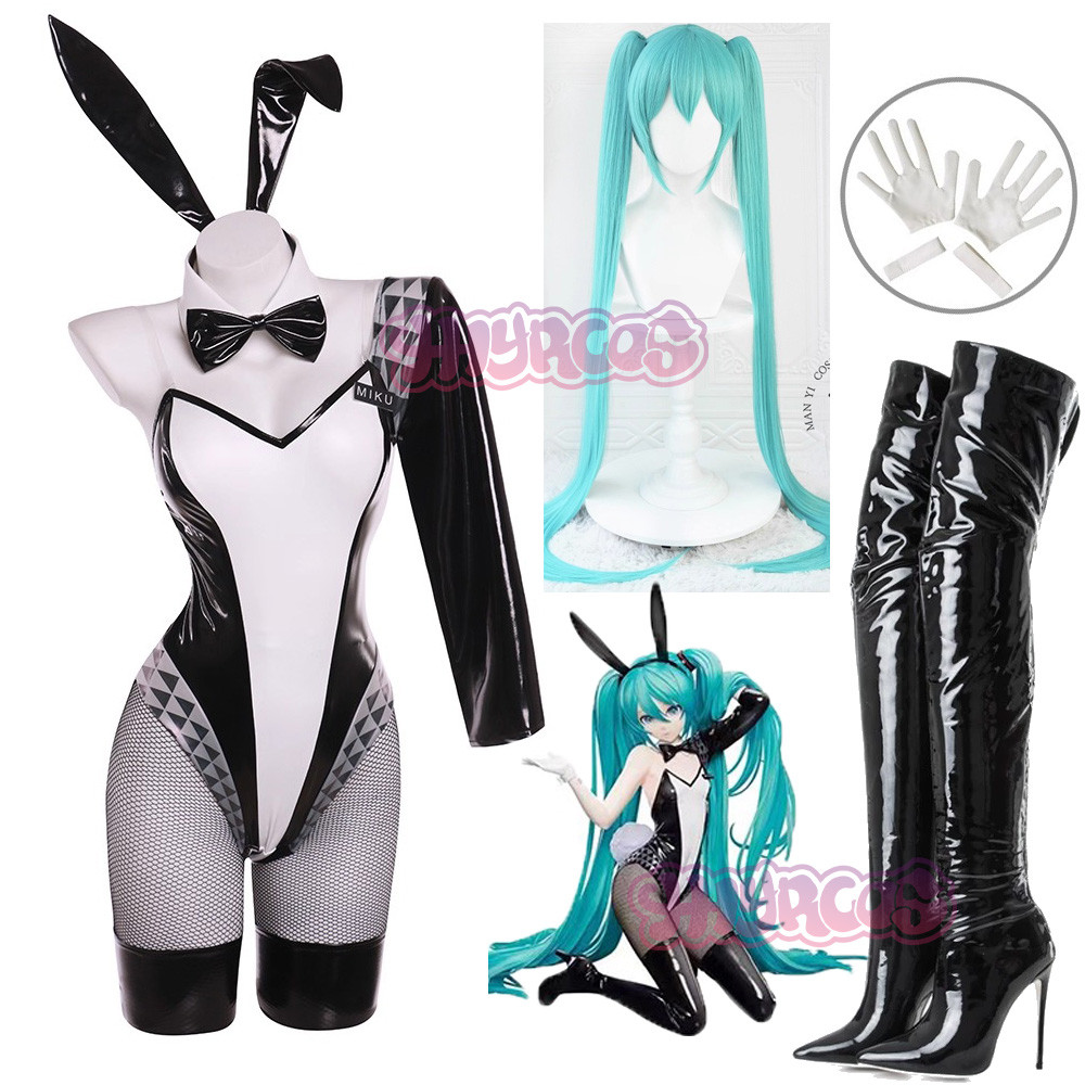 Mikkuuu Bunny Girl Cosplay Costume Women Elastic Leather Fabric Sexy Cosplay Bunny Suit White Black
