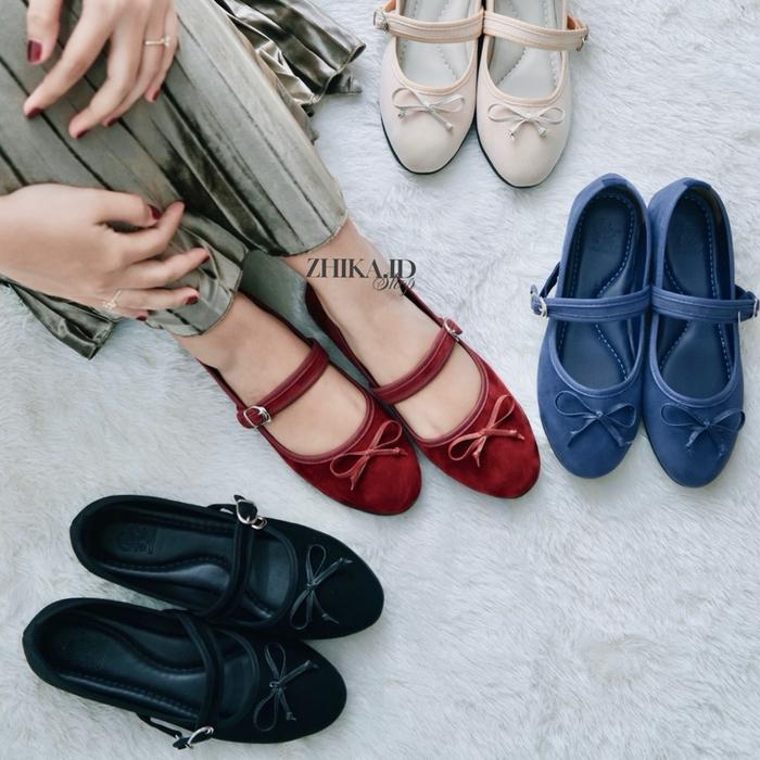 PVN Project Sepatu Flatshoes Wanita Tali Pita Mary Janes Perempuan Kerja Pesta Sneakers