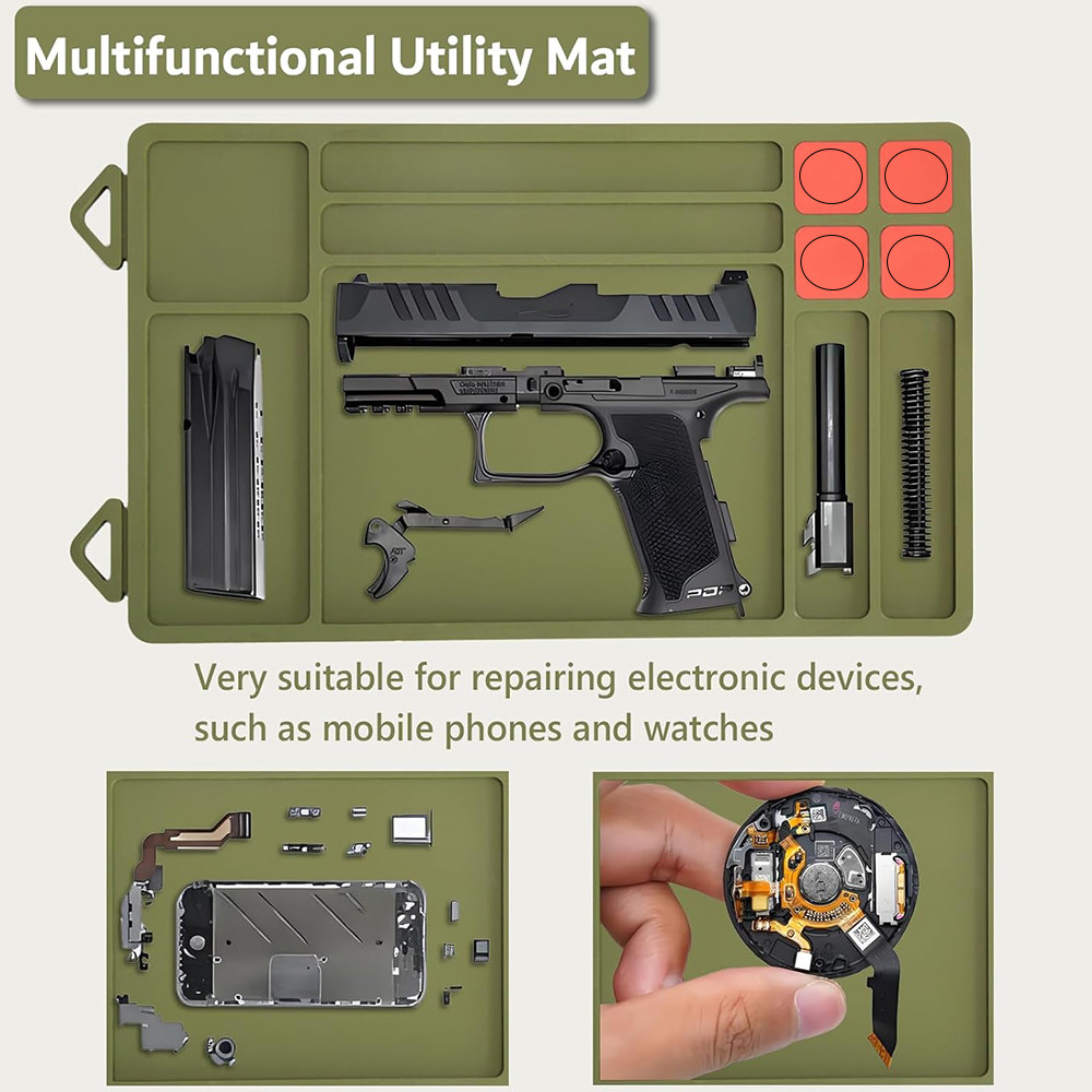 Gun Cleaning Mat Magnetic Gun Maintenance Repair Pad with Trays for Small Parts Anti-Slip Rubberized