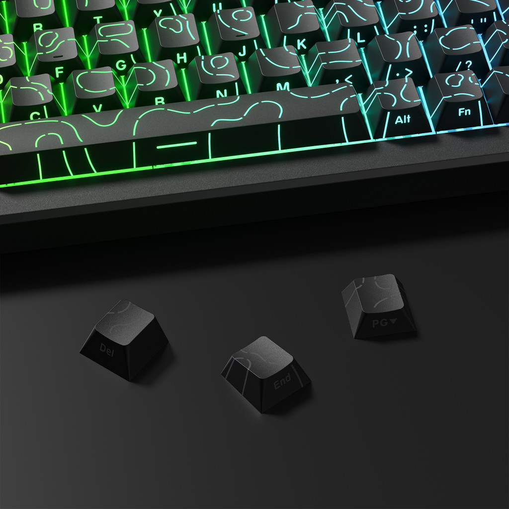 RGB Backlit Keycaps Cherry Profile Black Topographic 4.0 Side-lit Double Shot PBT Keycaps for Cherry