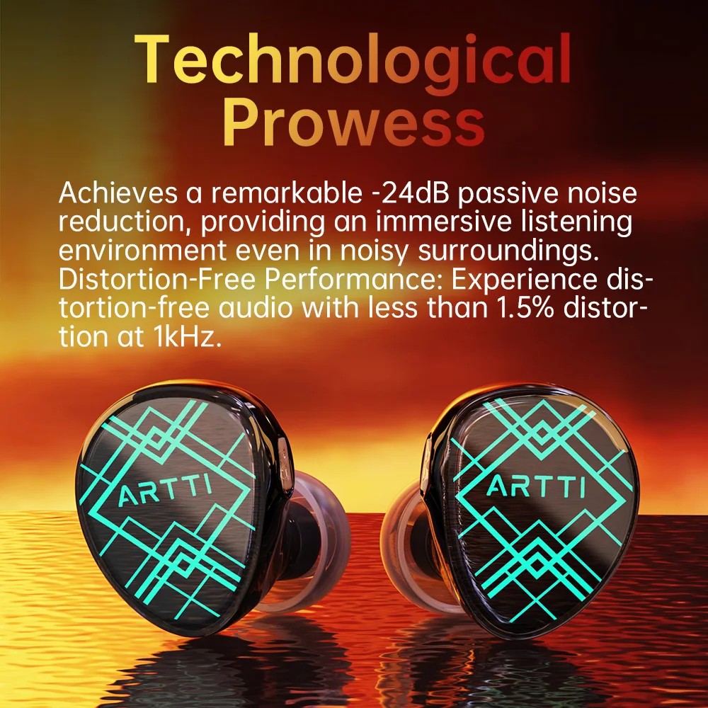 ARTTI R2 HiFi Earphones OFC+SPC hybrid cable a 10mm dynamic driver, in-ear headphones and -24dB