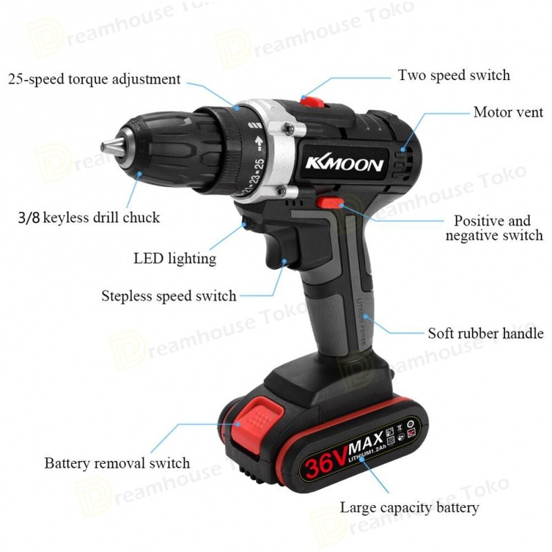 COD mesin bor baterai cas komplit 36VF bor impact 10mm mesin bor tangan bor listrik murah bor jld 36