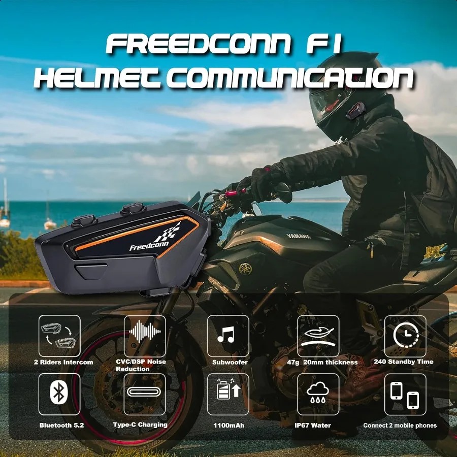 Freedconn F1 Motorcycle Bluetooth Intercom Helmet headset Wireless Interphone Music Share Waterproof