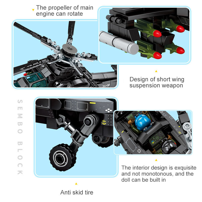 SEMBO 732PCS Military Helicopter Z-10 Model Building Blocks City SWAT Armed Aircraft Gunship Bricks