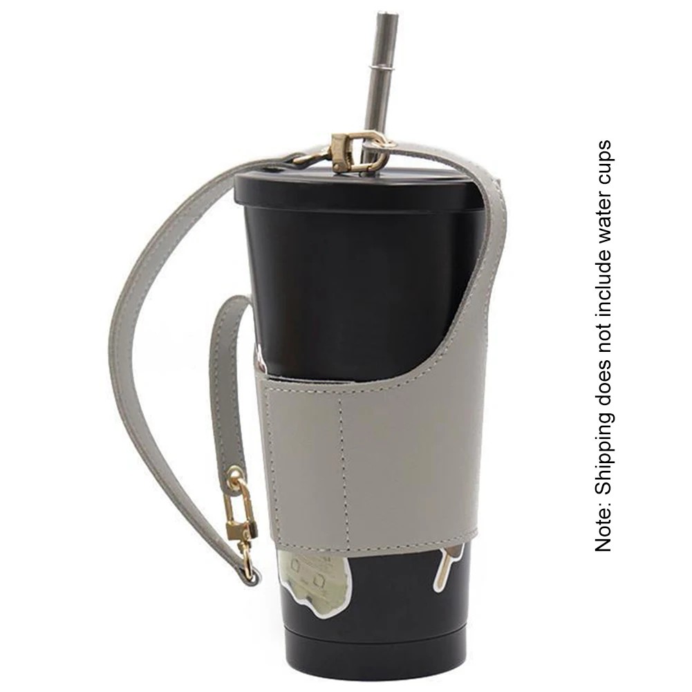 PU Leather Coffee Cup Holder Insulated Sling Carrier Pouch with Strap Beverage Cup Bag Reusable Cup 