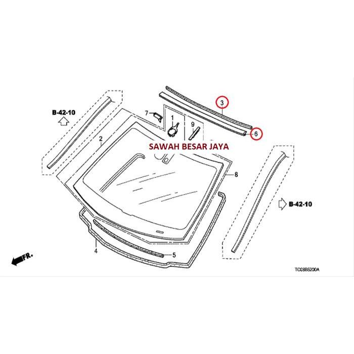 KARET MOLDING LIST LIS KACA BESAR DEPAN BAGIAN ATAS HONDA ACCORD CP2 2008 2009 2010 2011 2012
