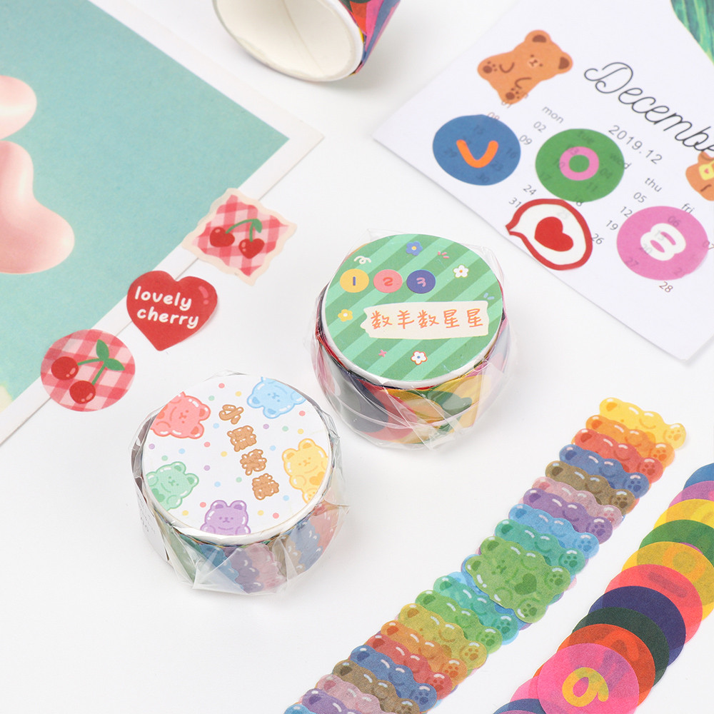 100pcs/Roll Cute Flower Bear Love Heart Washi Tape Cute pattern Scrapbooking Sticker Stationery