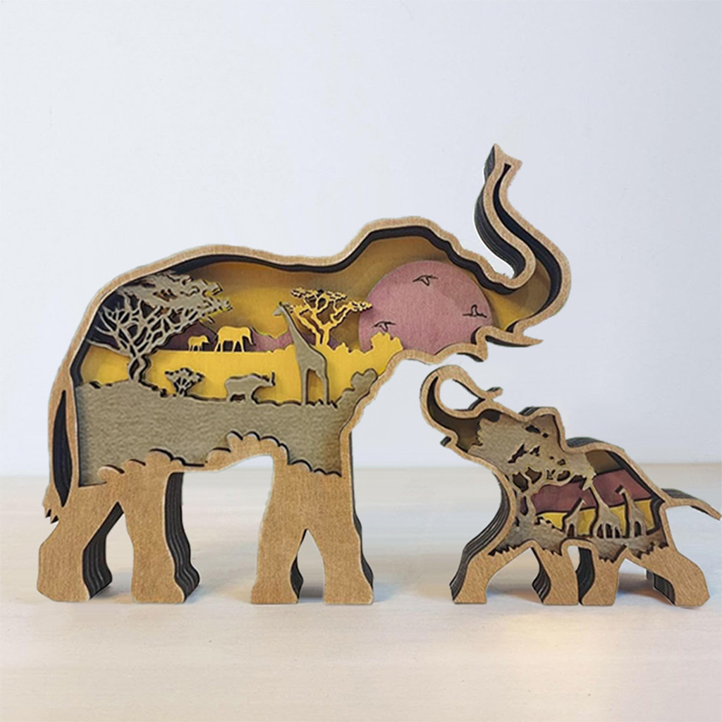 3D Wood Carving Animals Home Decorative Bear Elephant Wolf Presents Ideas Christmas Living Room