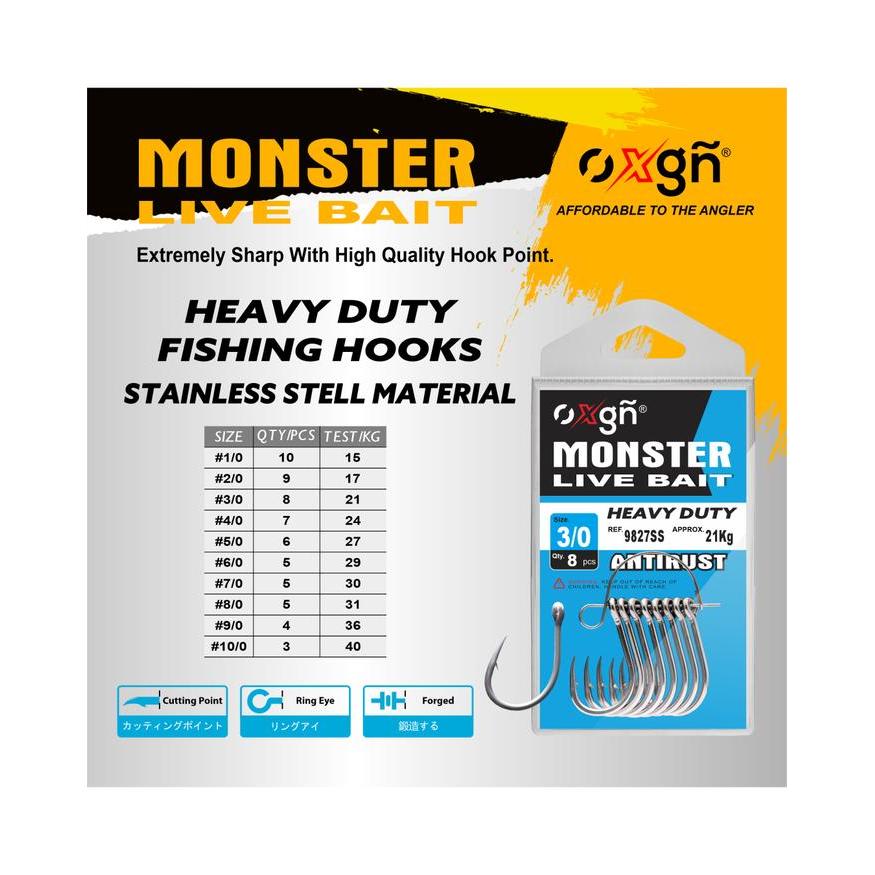 Ready Mata Kail Pancing Oxgn Monster Live Bait Fishing Hook Stainless Steel