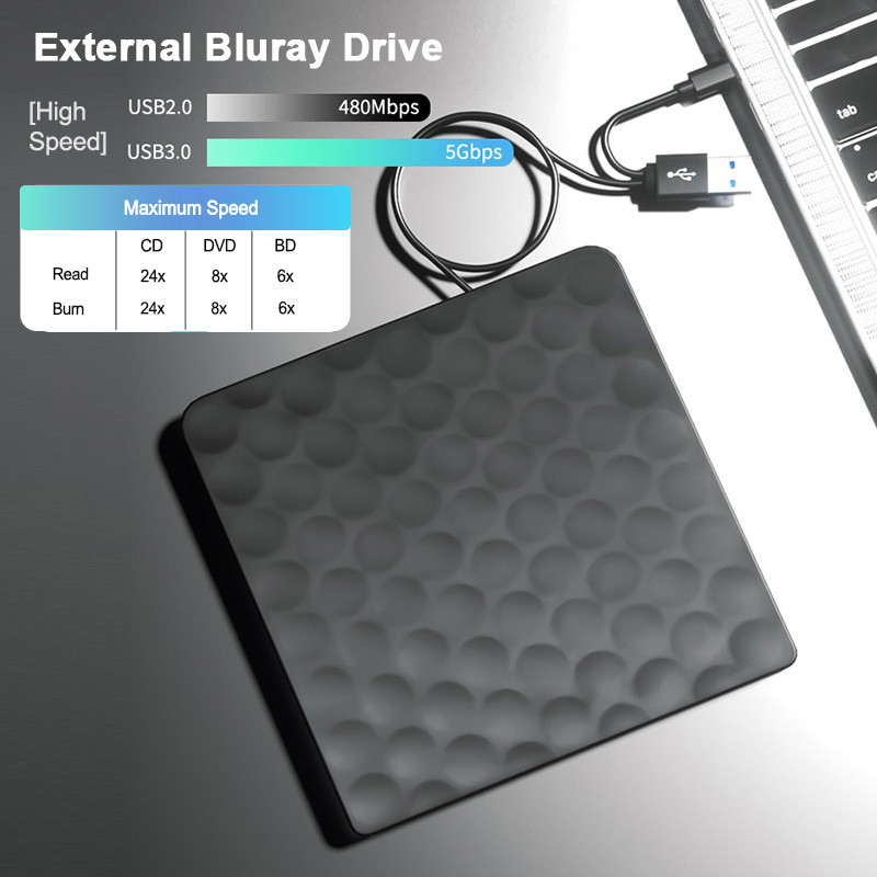 3D External Blu Ray Drive Support 50G Disc Bluray Drives, BD/CD/DVD -/+RW Player Reader Burner for
